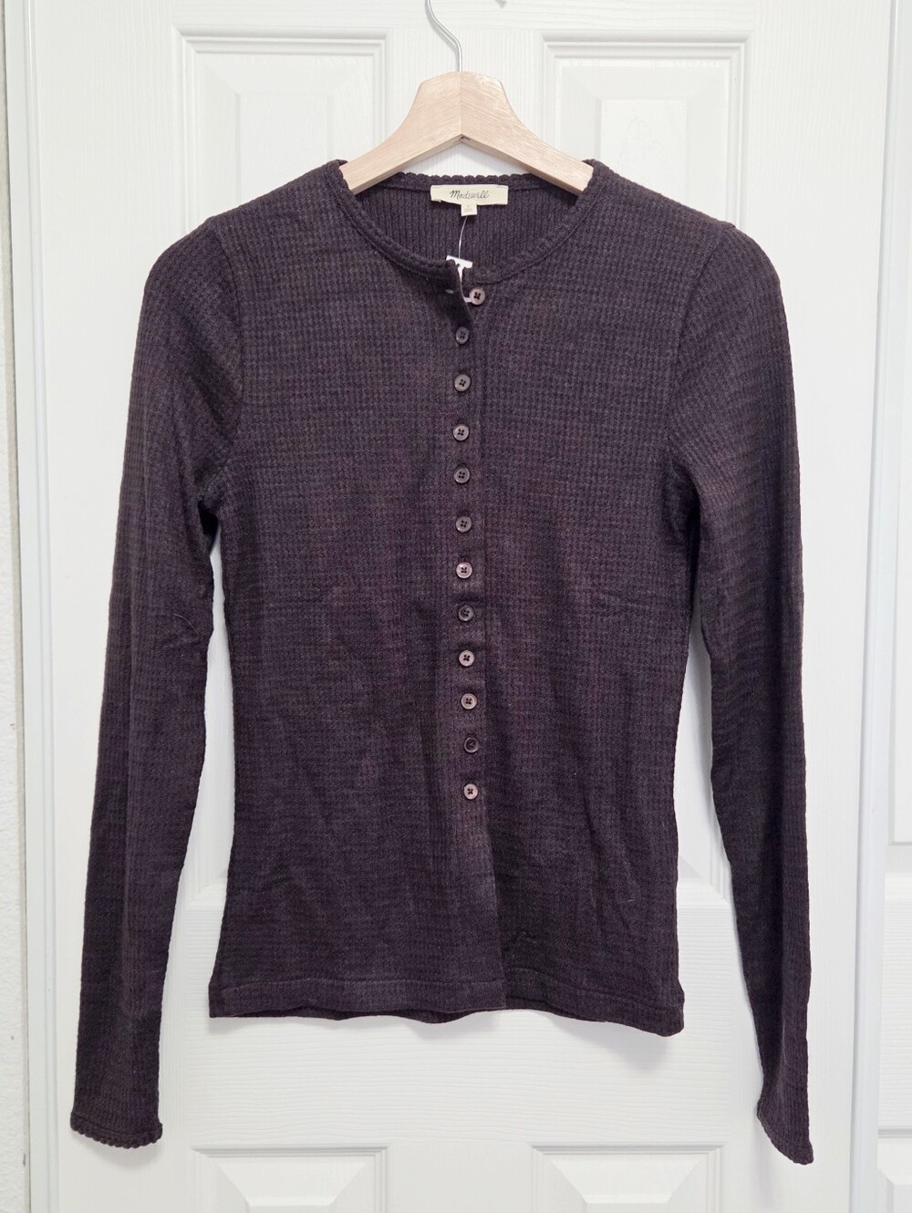 [nwt] madewell waffle knit cutaway crewneck cardigan sweater top